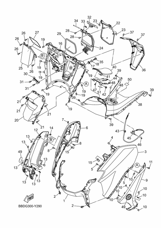 Yamaha B6H-F7456-00 Spring, Return — shown on the Leg Shield parts diagram
