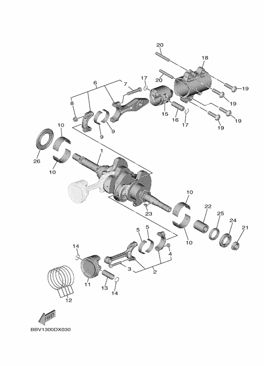Yamaha BBW-11416-11 Plane Bearing, Crankshaft 1 — shown on the Crankshaft & Piston parts diagram