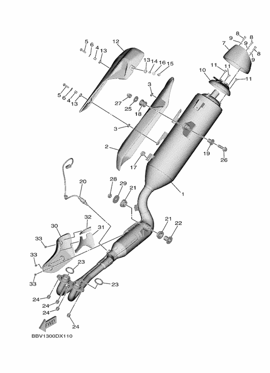 Yamaha BBW-14703-00 Muffler Comp. 1 — shown on the Exhaust parts diagram