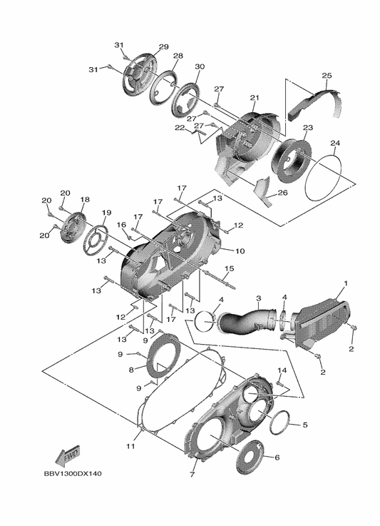 Yamaha BC3-1543A-01 Cover, Element — shown on the Crankcase Cover 2 parts diagram