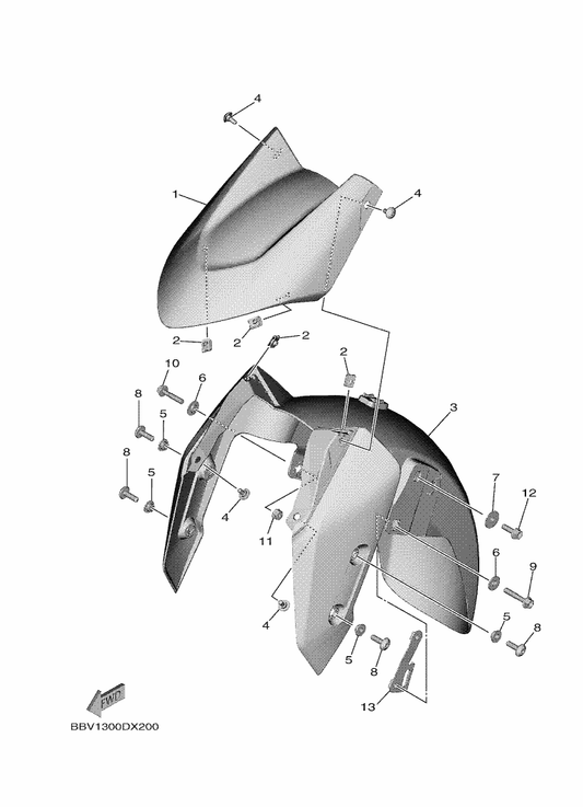 Yamaha BBW-21511-00-P6 Fender, Front — shown on the Fender parts diagram
