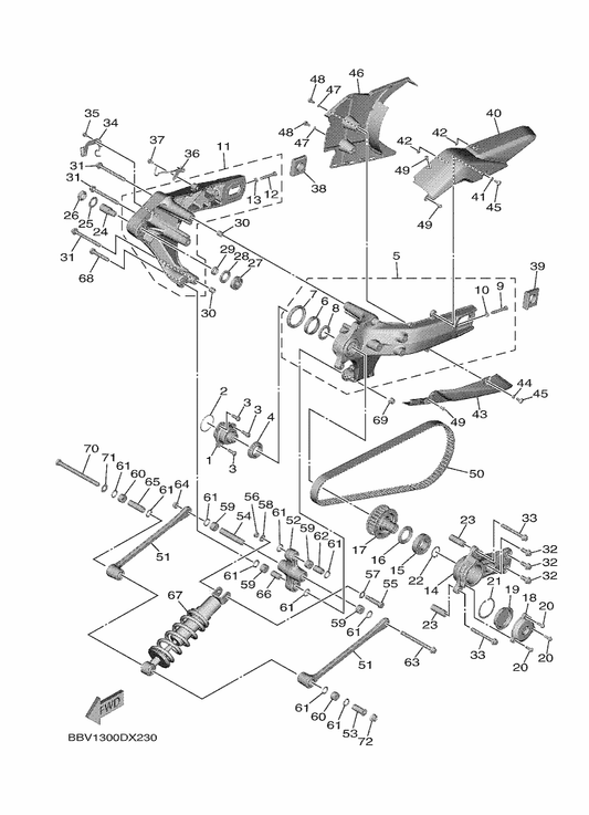 Yamaha B7M-17651-00 Pulley, Belt — shown on the Rear Arm & Suspension parts diagram
