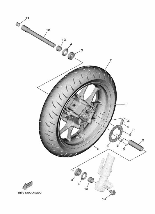 Yamaha BBW-25168-01-98 Cast Wheel, Front — shown on the Front Wheel parts diagram