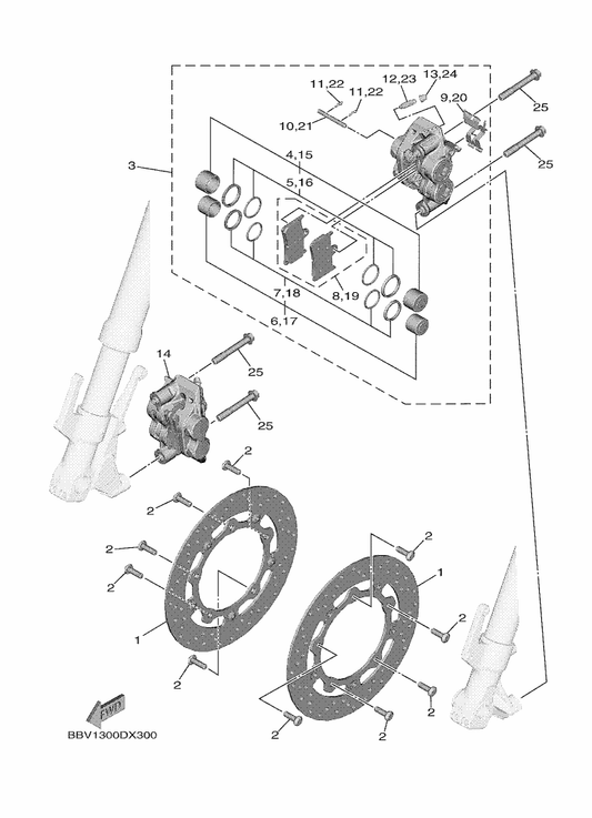 Yamaha BBW-2581T-00 Disk Brake Assy — shown on the Front Brake Caliper parts diagram