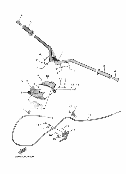 Yamaha BBW-27982-00 Bracket, Wire — shown on the Steering Handle & Cable parts diagram