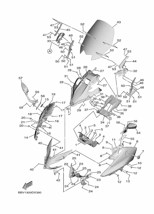 Yamaha BBV-2833X-00 Bracket 22 — shown on the Windshield parts diagram