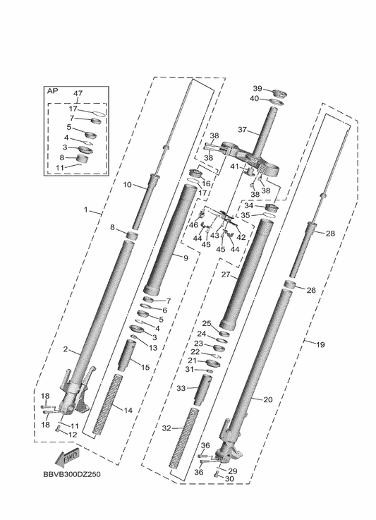 Yamaha BBW-23170-00 . Cylinder Comp., Front Fork — shown on the Front Fork parts diagram