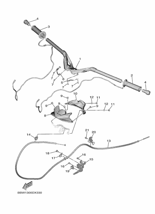 Yamaha BBW-82960-00 Grip, Warmer — shown on the Steering Handle & Cable parts diagram