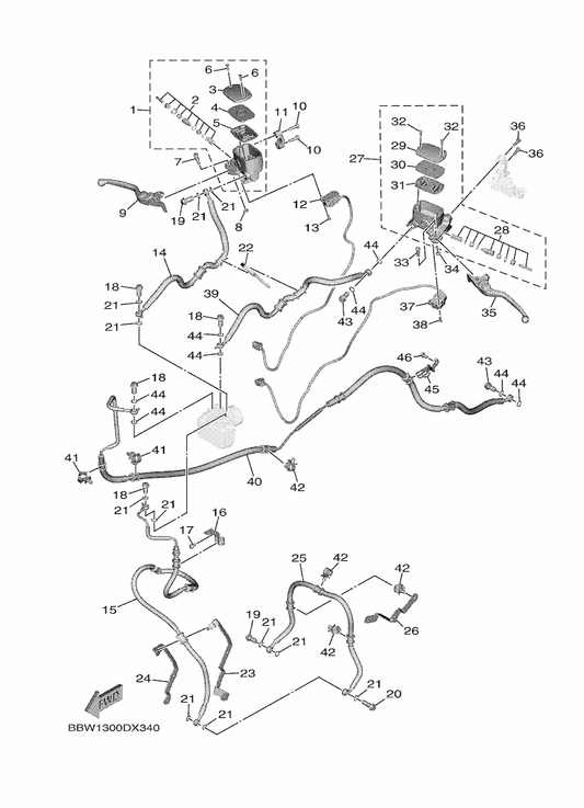 Yamaha BBW-82917-00 Switch — shown on the Front Master Cylinder parts diagram