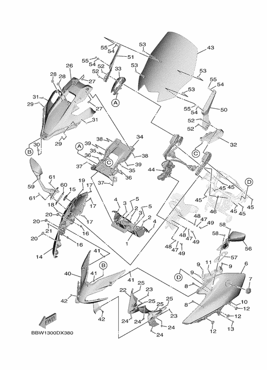 Yamaha 95D37-06016 Bolt, Flange Deep Recess — shown on the Windshield parts diagram