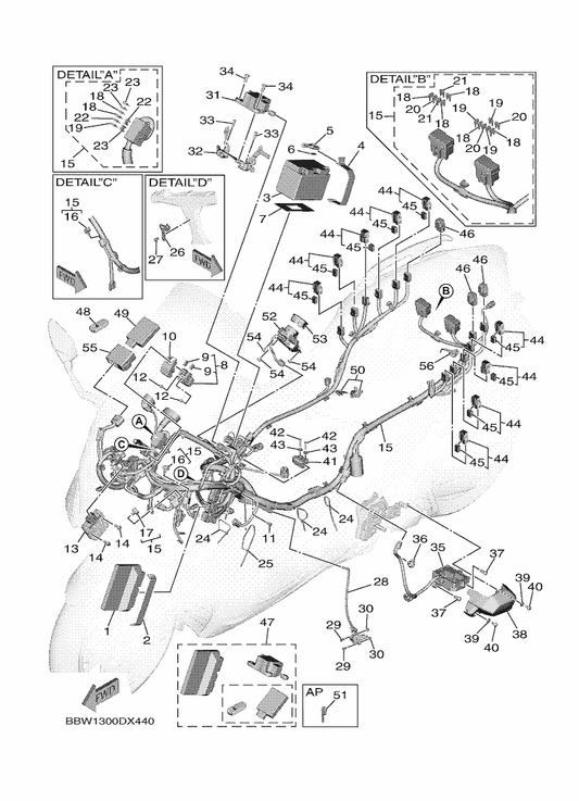 Yamaha BBW-81960-00 Rectifier & Regulator Assy — shown on the Electrical 1 parts diagram