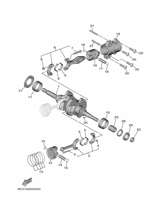 Yamaha BC3-11633-00 Pin, Piston — shown on the Crankshaft & Piston parts diagram