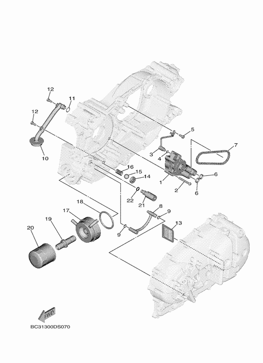 Yamaha BC3-13470-00 Oil Cooler Assy — shown on the Oil Pump parts diagram