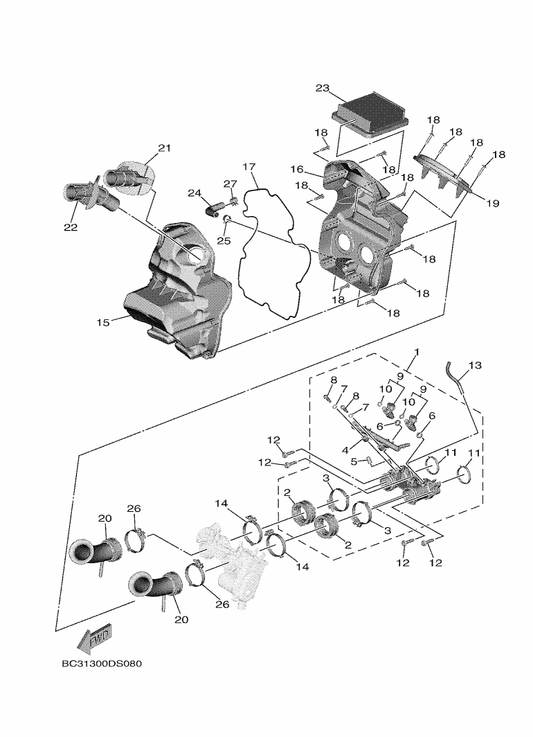 Yamaha BC3-13761-00 . Injector — shown on the Intake parts diagram