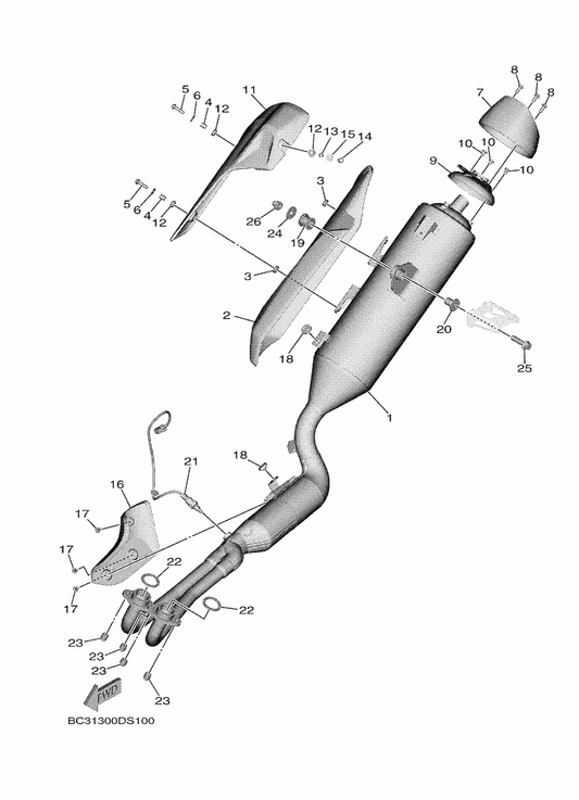 Yamaha BC3-1465T-00 Plate, Protector 2 — shown on the Exhaust parts diagram