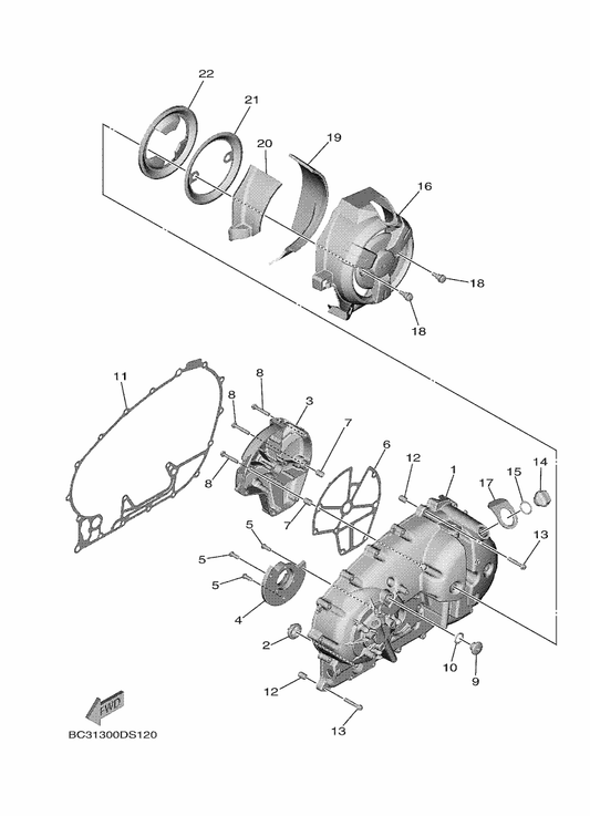 Yamaha BC3-15316-00 Damper 1 — shown on the Crankcase Cover 1 parts diagram
