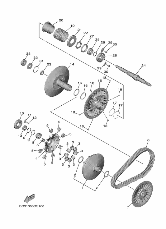 Yamaha BC3-17641-00 V-Belt — shown on the Clutch 2 parts diagram