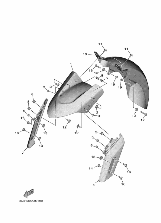 Yamaha 2PW-21511-00-PC Fender, Front — shown on the Fender parts diagram