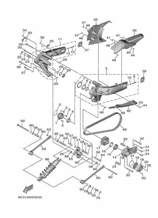 Yamaha BC3-22210-00 Shock Absorber Assy, Rear — shown on the Rear Arm & Suspension parts diagram
