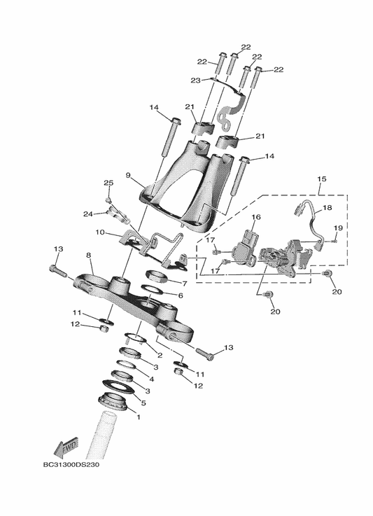Yamaha BC3-W2341-00 Crown Handle — shown on the Steering parts diagram