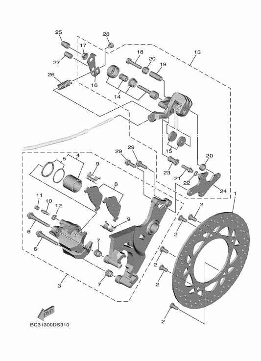 Yamaha 90105-08182 Bolt, Flange — shown on the Rear Brake Caliper parts diagram