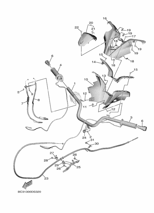 Yamaha 5RU-26246-00 End, Grip — shown on the Steering Handle & Cable parts diagram