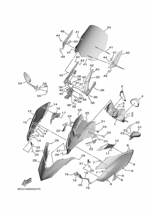 Yamaha BC3-22865-01-P8 Cover, Front — shown on the Windshield parts diagram
