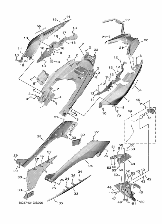 Yamaha BC3-21711-00-P2 Cover, Side 1 — shown on the Side Cover parts diagram