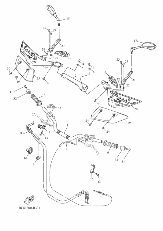 Yamaha 1WS-26282-00 Cap, Grip Lower — shown on the Steering Handle & Cable parts diagram