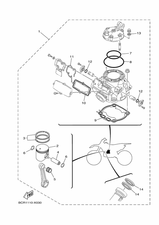 Yamaha 1P8-WB033-00-C0 Piston Rebuilt Kit — shown on the Piston Rebuilt Kit parts diagram
