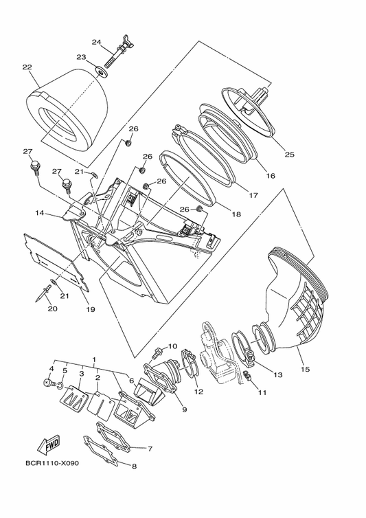 Yamaha BCR-14458-00 Guide — shown on the Intake parts diagram