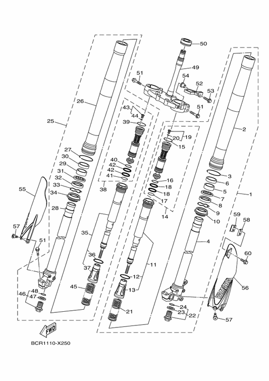 Yamaha BCR-2316A-00 . Valve Comp. — shown on the Front Fork parts diagram