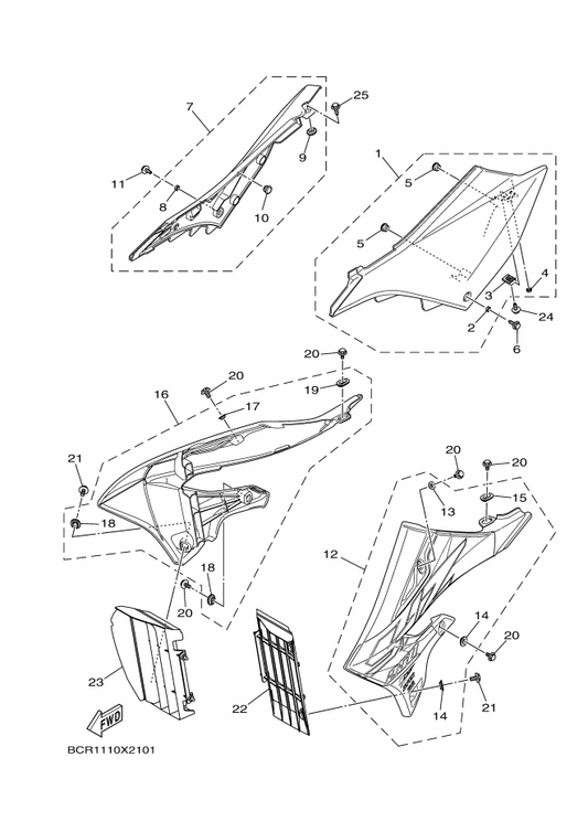 Yamaha BCR-217S0-G0 Side Cover Insert Assy. 4 (Wg) — shown on the Side Cover parts diagram