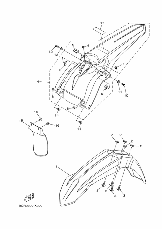 Yamaha BCR-21610-01 Rear Fender Comp. — shown on the Fender parts diagram