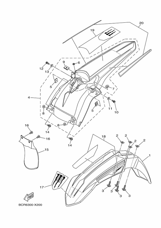 Yamaha BCR-2165C-00 Graphic, 1 — shown on the Fender parts diagram