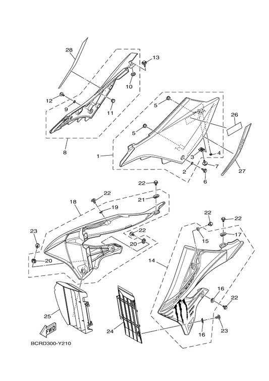 Yamaha BCR-217S0-K0 Side Cover Insert Assy. 4 (Wg) — shown on the Side Cover parts diagram