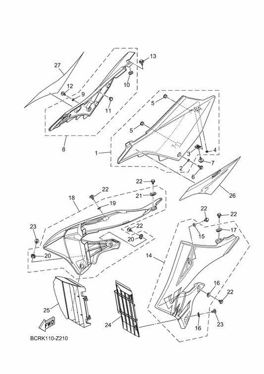 Yamaha BCR-2173E-00 Graphic 1 — shown on the Side Cover parts diagram