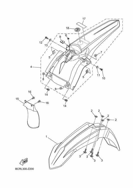 Yamaha BCR-2164B-00 Emblem,3D — shown on the Fender parts diagram