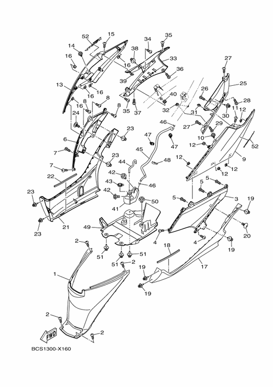 Yamaha 90159-06801 Screw, With Washer — shown on the Side Cover parts diagram