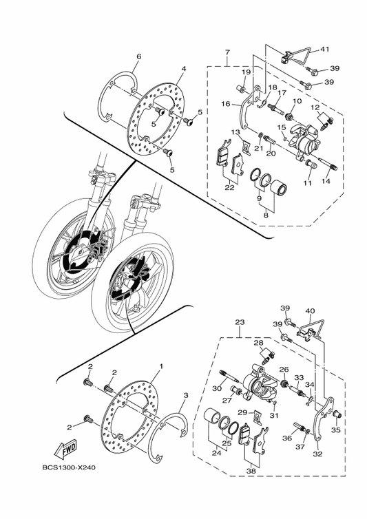 Yamaha 1PM-F5919-00 . Support, Pad — shown on the Front Brake Caliper parts diagram