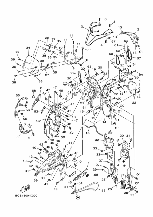 Yamaha 98907-06012 Screw, Bind — shown on the Leg Shield parts diagram