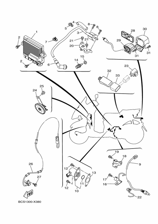 Yamaha 1PA-H3350-00 Flasher Relay Assy — shown on the Electrical 2 parts diagram