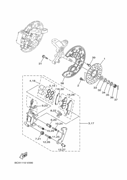 Yamaha 90149-06117 Screw — shown on the Front Brake Caliper parts diagram