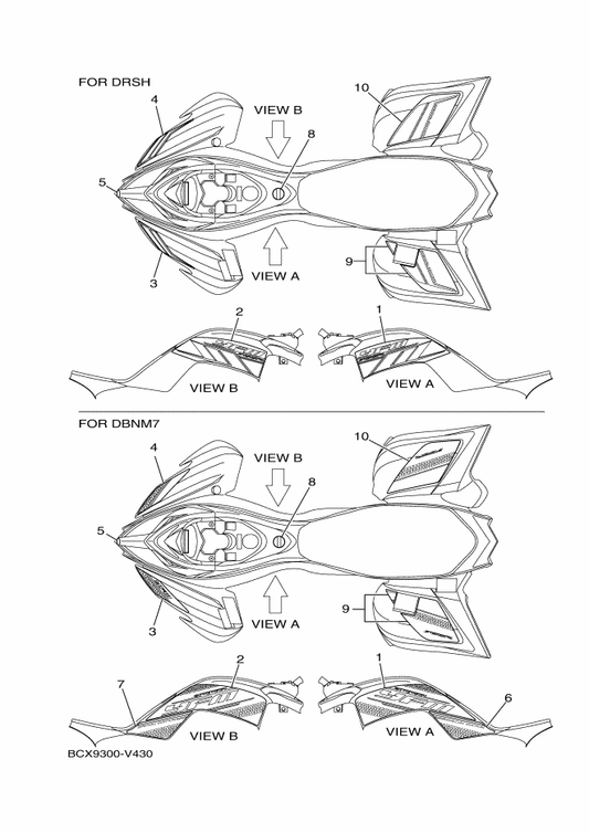 Yamaha BCX-F165H-10 Graphic, Rear (Rh) — shown on the Graphics parts diagram