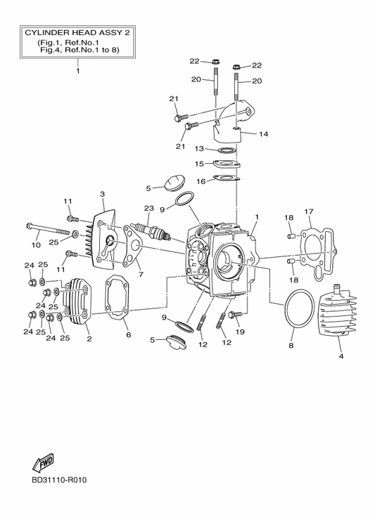 Yamaha BD3-E1391-00 Bolt, Stud 1 — shown on the Cylinder Head parts diagram