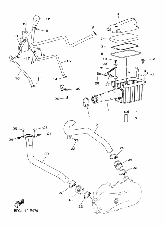Yamaha BD3-E2228-00 Bolt — shown on the Intake parts diagram