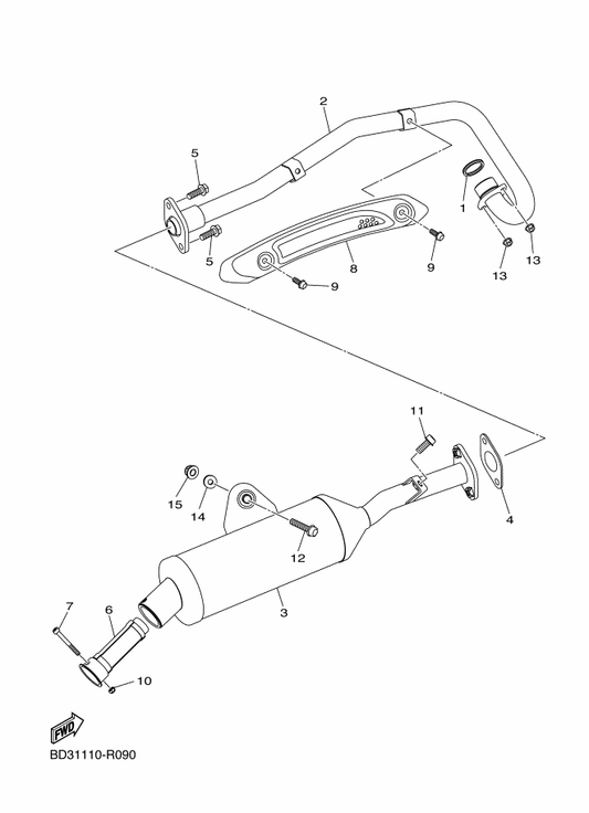 Yamaha BD3-F1635-00 Nut, Rear Fender — shown on the Exhaust parts diagram