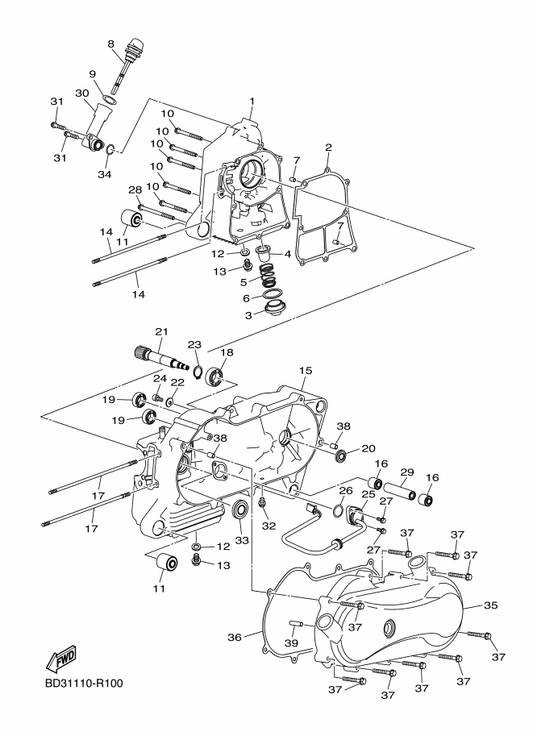 Yamaha BD3-E4844-10 Damper — shown on the Crankcase parts diagram