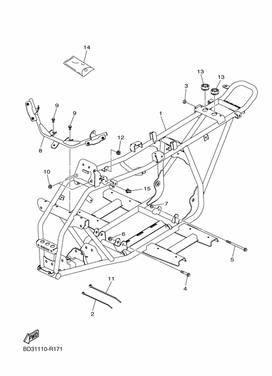 Yamaha BD3-F2251-00 Nut 1 — shown on the Frame parts diagram