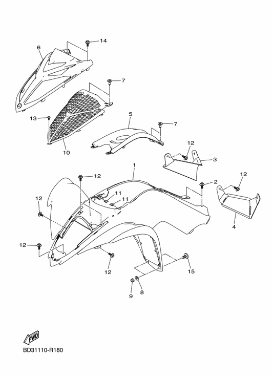 Yamaha BD3-F4148-00 Nut, Speed 3 — shown on the Front Fender parts diagram